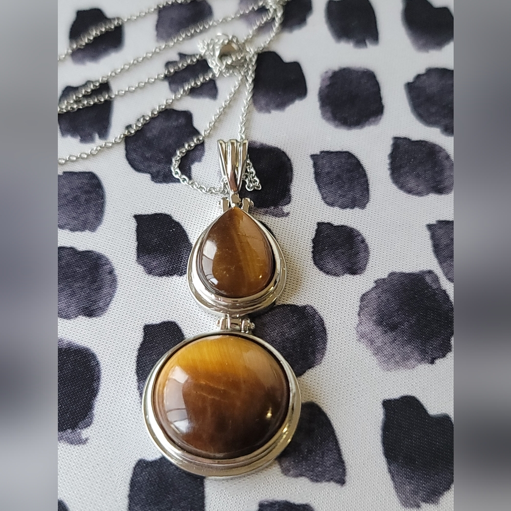 Tigers Eye Large Double Pendant Necklace, Vintage, Estate